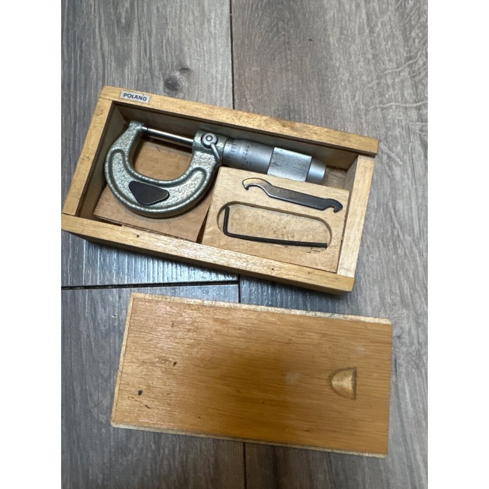 Vintage W & Co. Micrometer Caliper 0-1 With Wooden Case & Tools From Poland